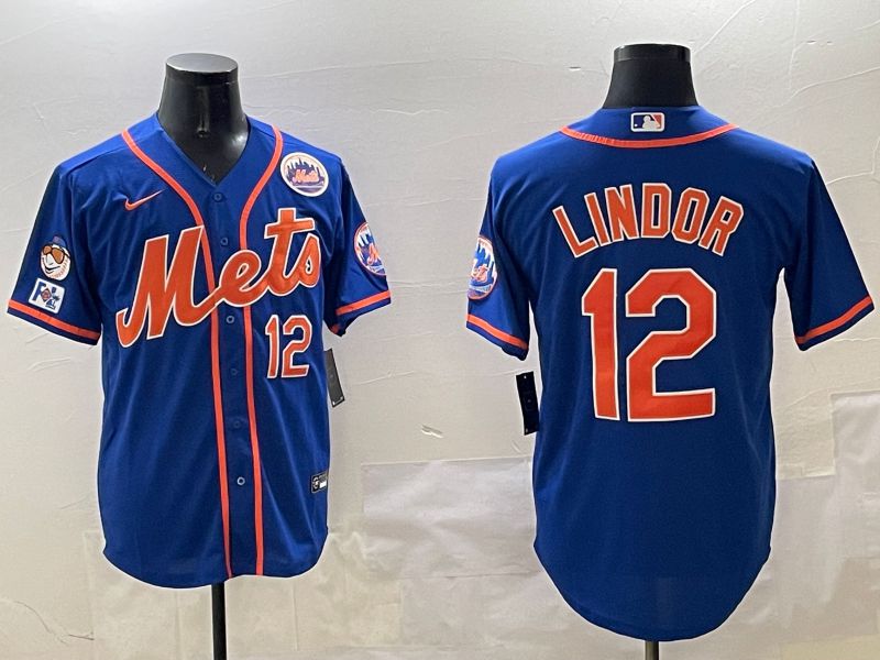 Men New York Mets 12 Lindor Blue Game 2025 Nike MLB Jersey style 9